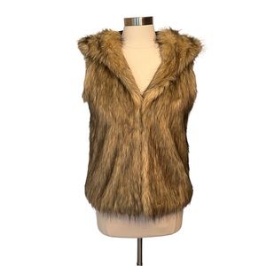 Will Smith Woman’s Hooded Faux Fur Vest Brown Tan Sz M
